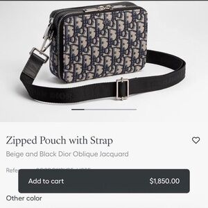 Dior Oblique Jacquard Zipped Pouch in Beige and Black with Strap